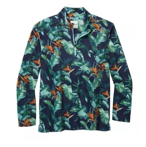 SOLD! Tommy Bahama 1/4 Zip Mock Coller Tropical pattern Fleece pullover- Size L - Picture 3 of 12